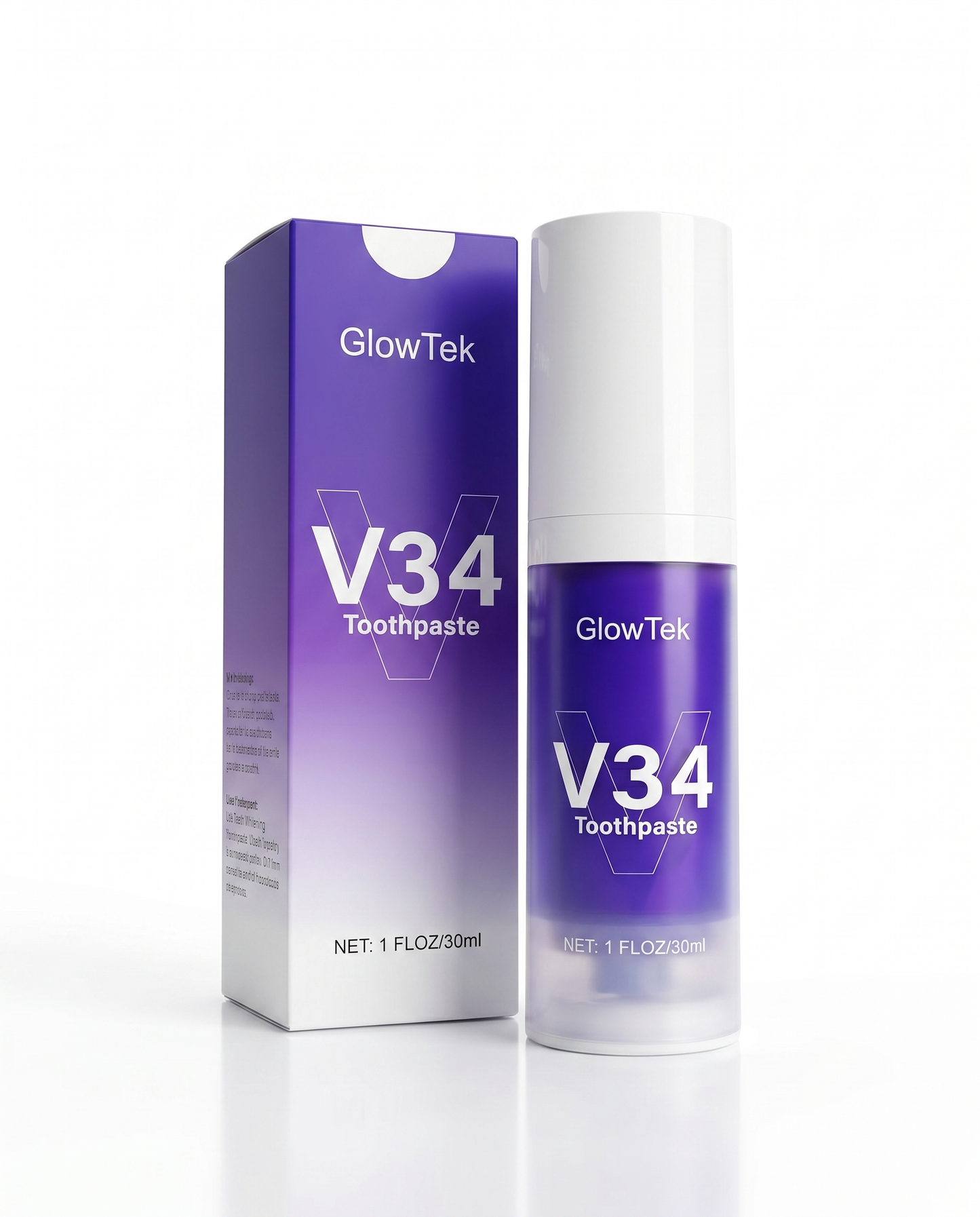 GlowTek V34 Whitening Toothpaste - white studio shot