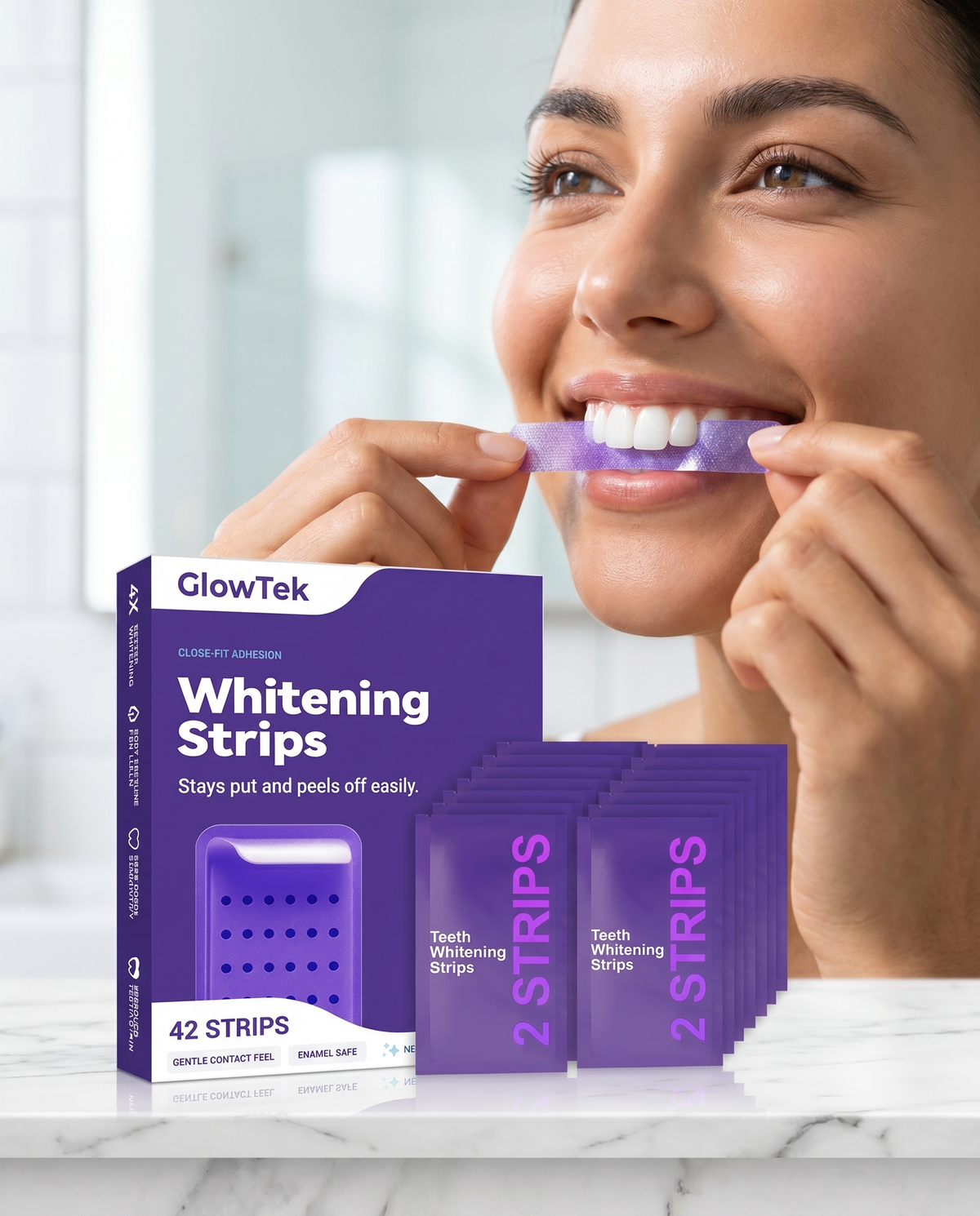 GlowTek Purple Whitening Strips - hero, product in use